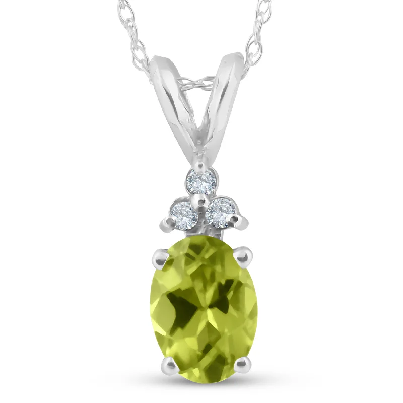 Wrapped thread necklaces-5/8ct Oval Peridot & Diamond Solitaire Pendant 14K White Gold With 18" Chain