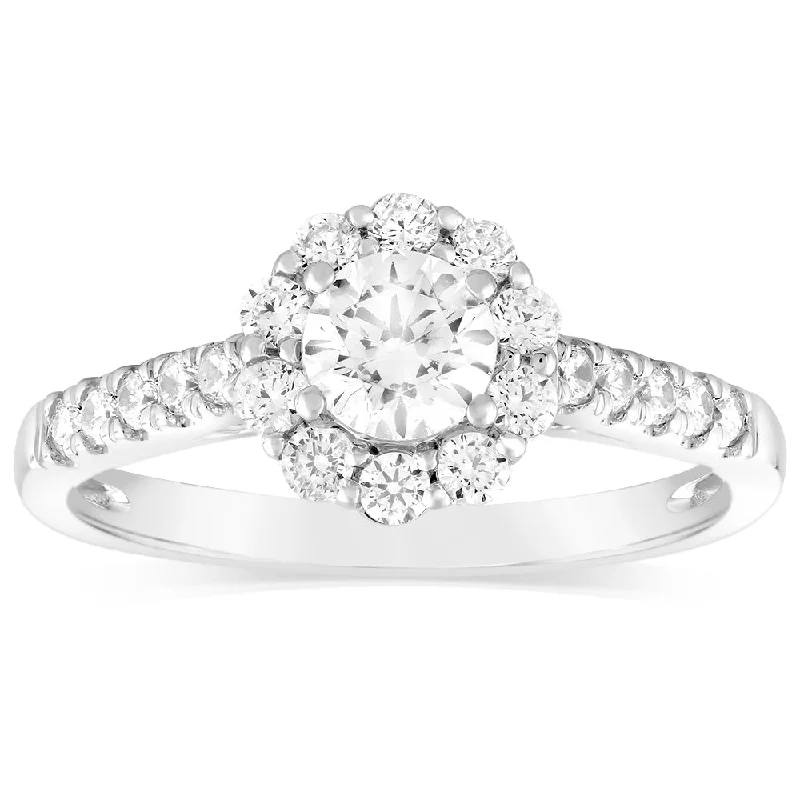 Old flair rings-Luminesce Lab Grown 14ct White Gold 1 Carat Diamond Solitaire Fancy Ring with 1/2Carat Central Bril Cut