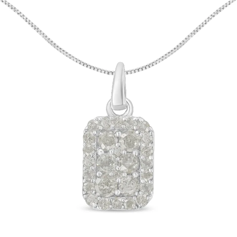 Nine-layer necklaces-.925 Sterling Silver 1 cttw Diamond Block Pendant Necklace