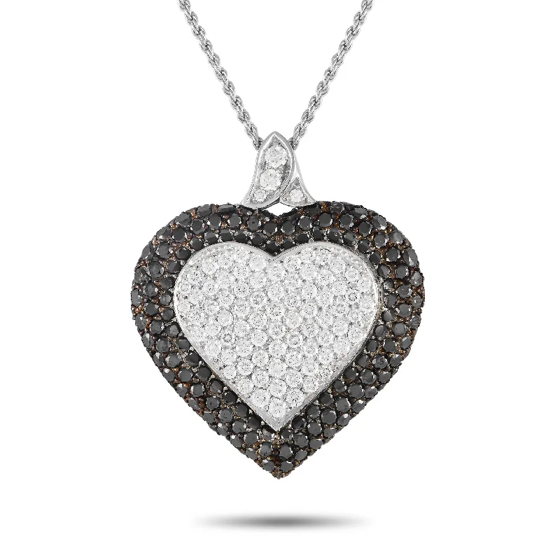 Wave pattern necklaces-Graff 18K White Gold  6.05ct White and Black Diamond Pave Heart Necklace GR01-040124