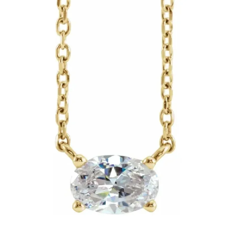 Onyx stone necklaces-1/3Ct Oval Shape Sideways Solitaire Diamond Necklace in White or Yellow Gold