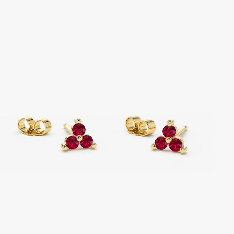 Thin wing earrings-14K Tiny Trio Ruby Earrings