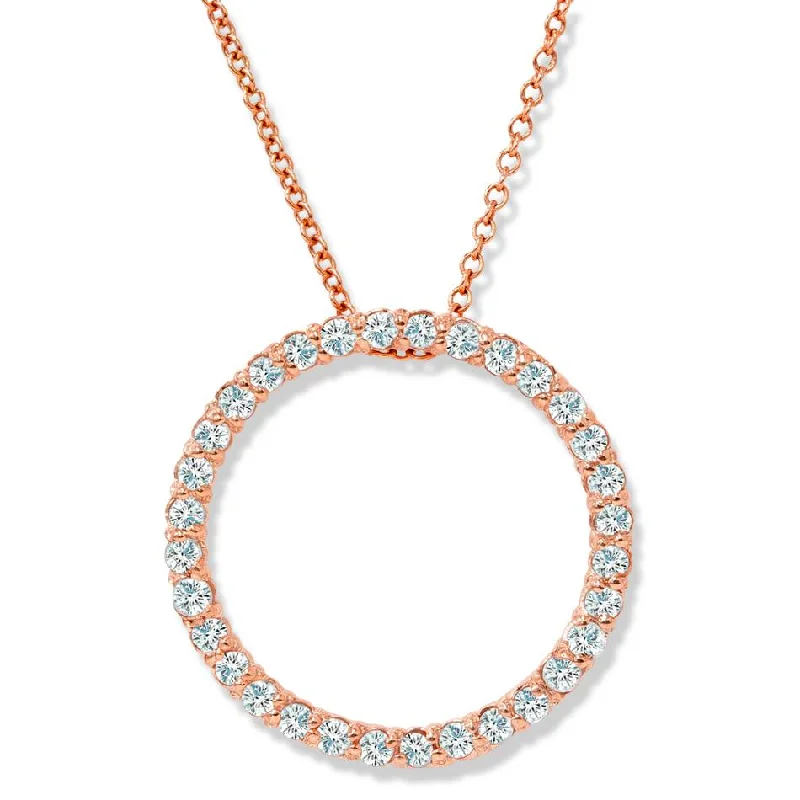 Fern design necklaces-1/2ct Circle Diamond Pendant 14K Rose Gold