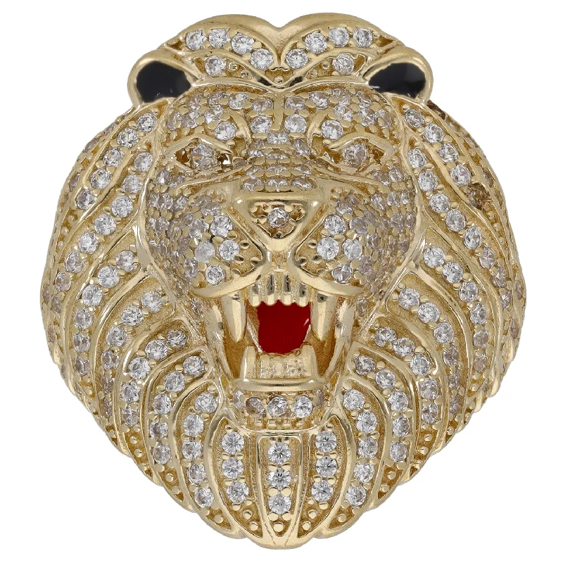 Ruby inlay rings-9ct Gold Cubic Zirconia Lion Ring Size S