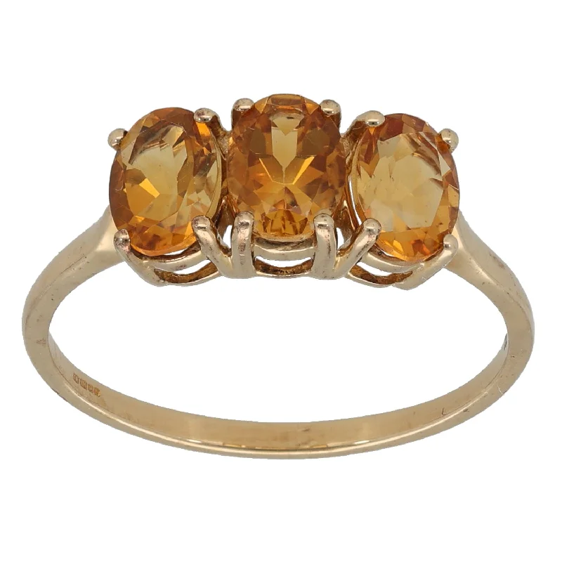 Old lock rings-9ct Gold Citrine Three Stone Ring Size T