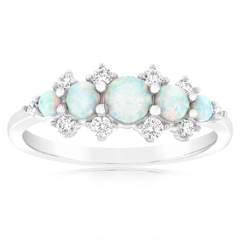 Flex open rings-Sterling Silver Rhodium Plated Created White Opal Ring