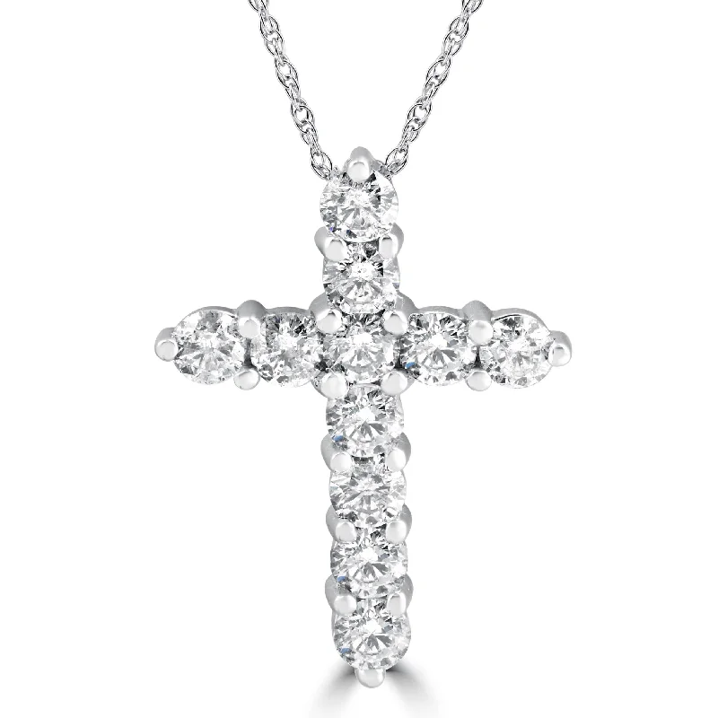 Bright gold necklaces-3CT Diamond Cross Pendant 14K White Gold Womens Round Brilliant Cut 18" Chain