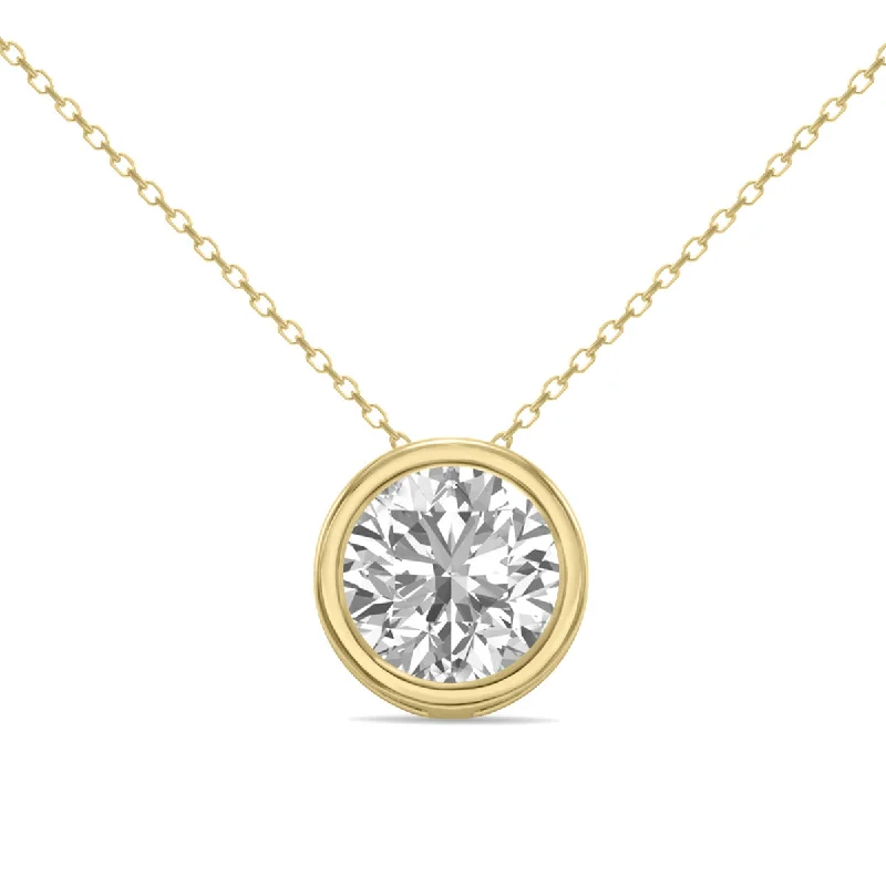 Nine-strand necklaces-Igi Certified 2 Carat Lab Grown Diamond Bezel Pendant In 14K Yellow Gold