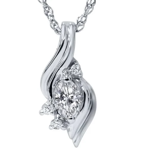 Spinel necklaces-1/5ct Marquise Fancy Diamond Solitaire Accent Pendant 14K White Gold