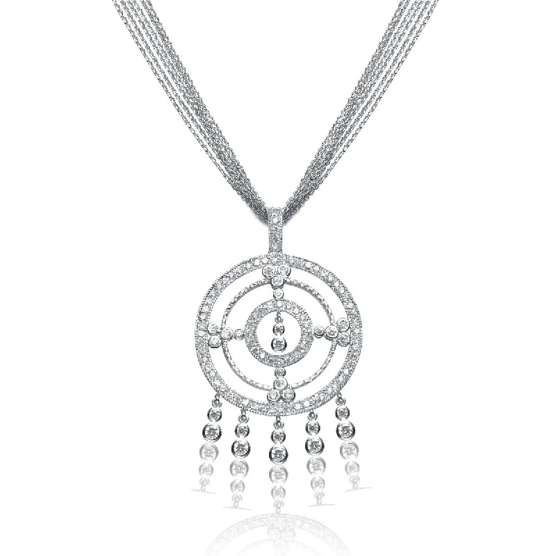 Fine beaded necklaces-Gv Cz Ss Rhodium Plated Large Round Bezzel Set Pendant