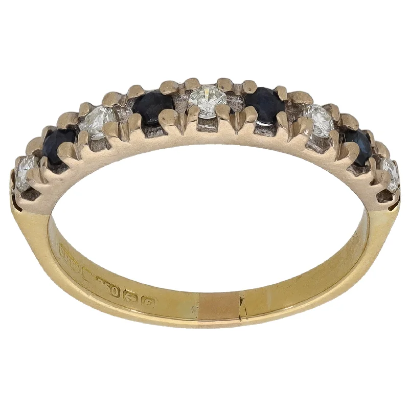 Love charm rings-18ct Gold Sapphire & 0.20ct Diamond Half Eternity Ring Size M