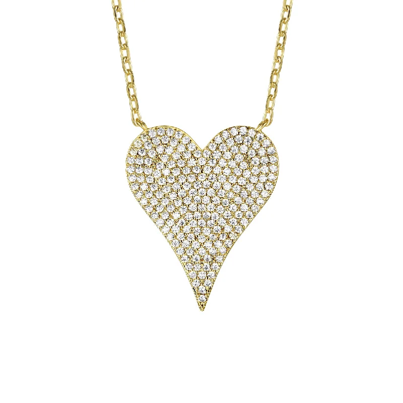 Surf wave necklaces-Rg 14k Gold Plated with Pave Diamond Cubic Zirconia Heart Layering Necklace