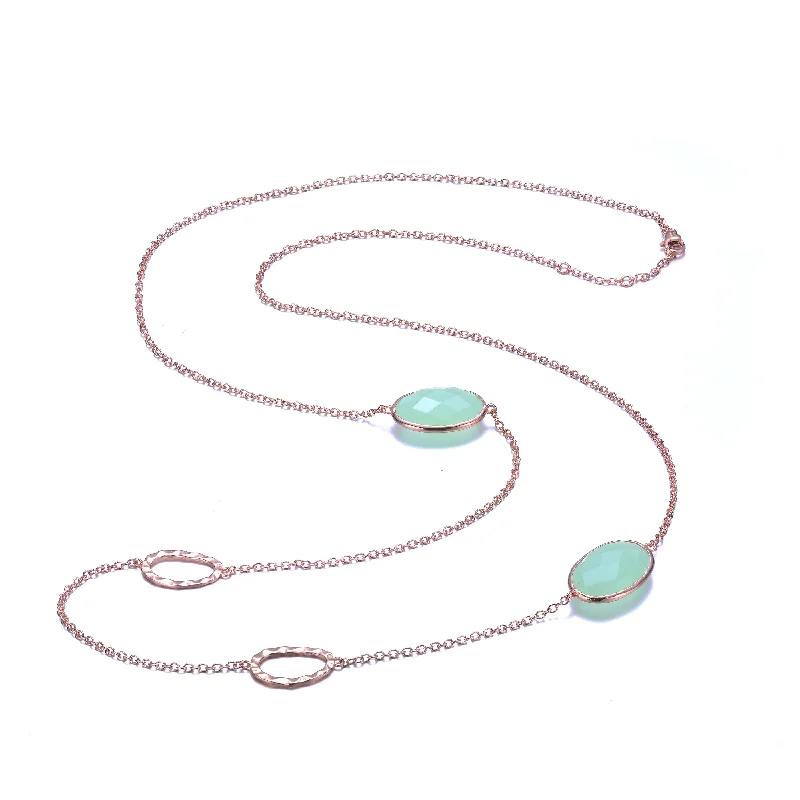 Full crescent necklaces-GENEVIVE Sterling Silver Rose Gold Plated Green Cubic Zirconia Station Necklace