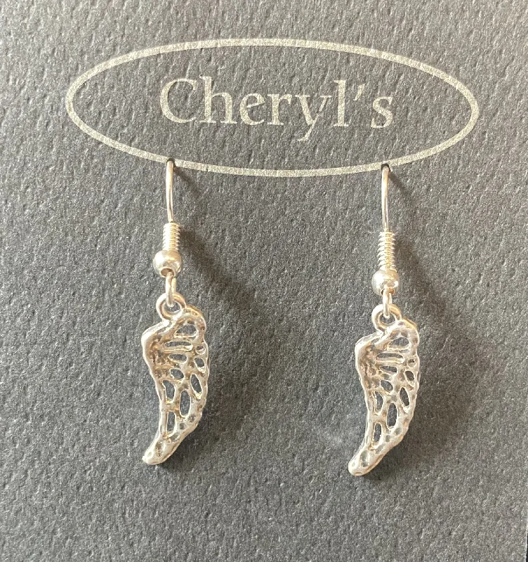 Two-sided earrings-silver angel wings earrings