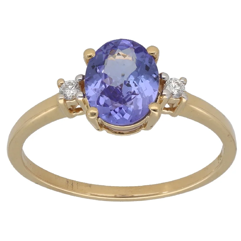 Bright bead rings-18ct Gold Tanzanite & 0.06ct Diamond Three Stone Ring Size S