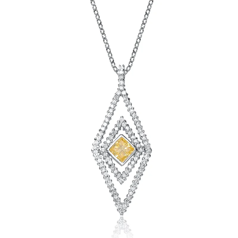 Spiral knot necklaces-Gv Sterling Silver White And Yellow Cubic Zirconia Pendant