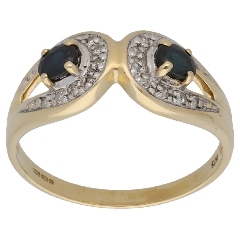 Thin heart rings-9ct Gold Sapphire & 0.20ct Diamond Dress/Cocktail Ring Size P