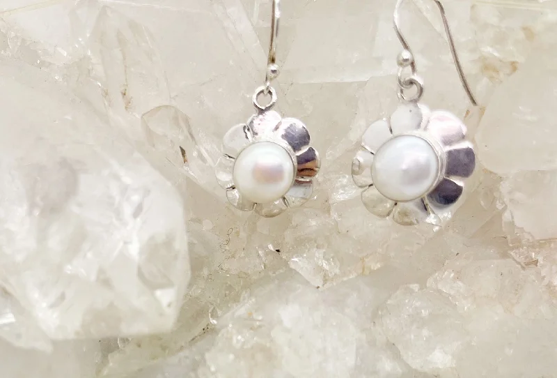 Bold cuff earrings-Pearl Sterling Silver Earrings $50