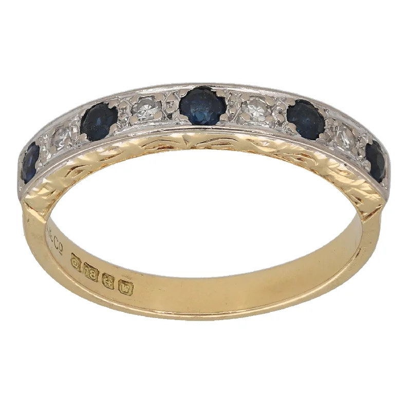 Bow knot rings-18ct Gold Sapphire & Diamond Half Eternity Ring Size M