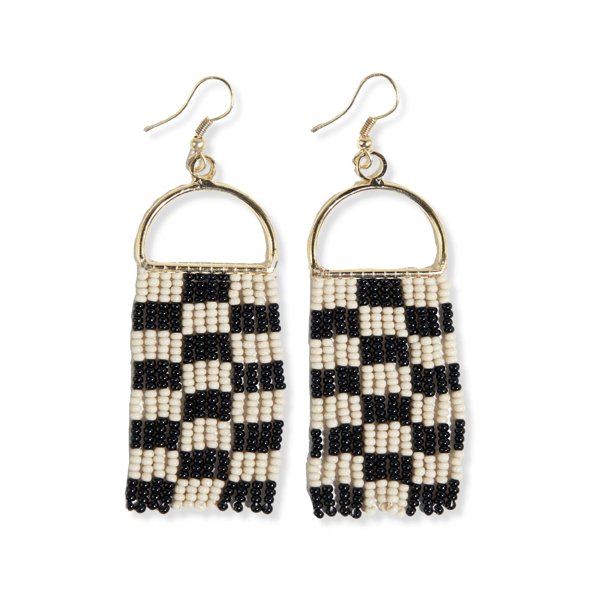 Deer wing earrings-Allison Checkered Beaded Fringe Earrings Black