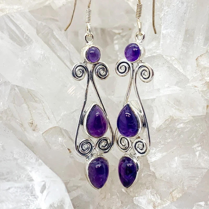 Thin wing earrings-Cab Amethyst Sterling Silver Earrings $130