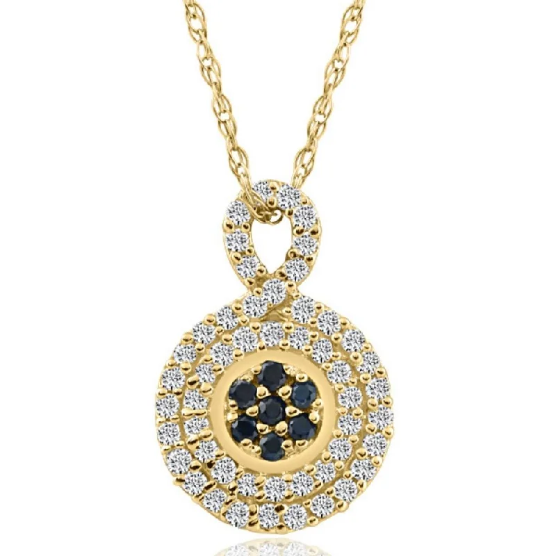 Wave pattern necklaces-1/4Ct Sapphire & Natural Diamond Pendant Necklace in White or Yellow Gold 1/2"