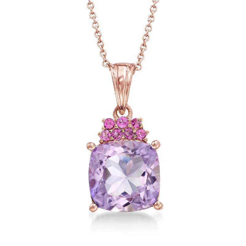 Wave shape necklaces-Ross-Simons Amethyst and . Rhodolite Garnet Pendant Necklace in 18kt Rose Gold Over Sterling