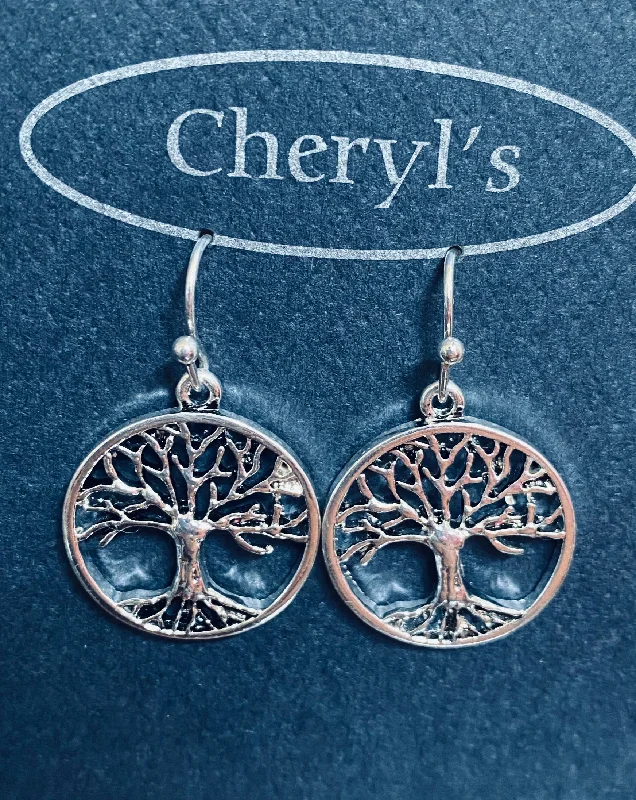 Clear bar earrings-Tree of Life Earrings