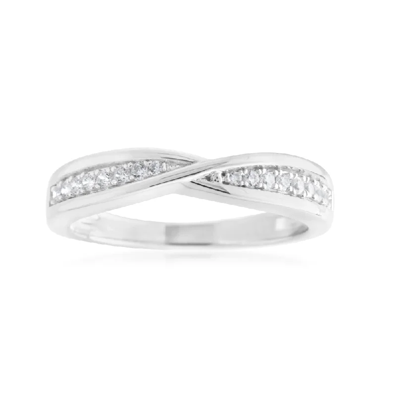 Smooth form rings-Sterling Silver Zirconia Fancy Crossover Ring