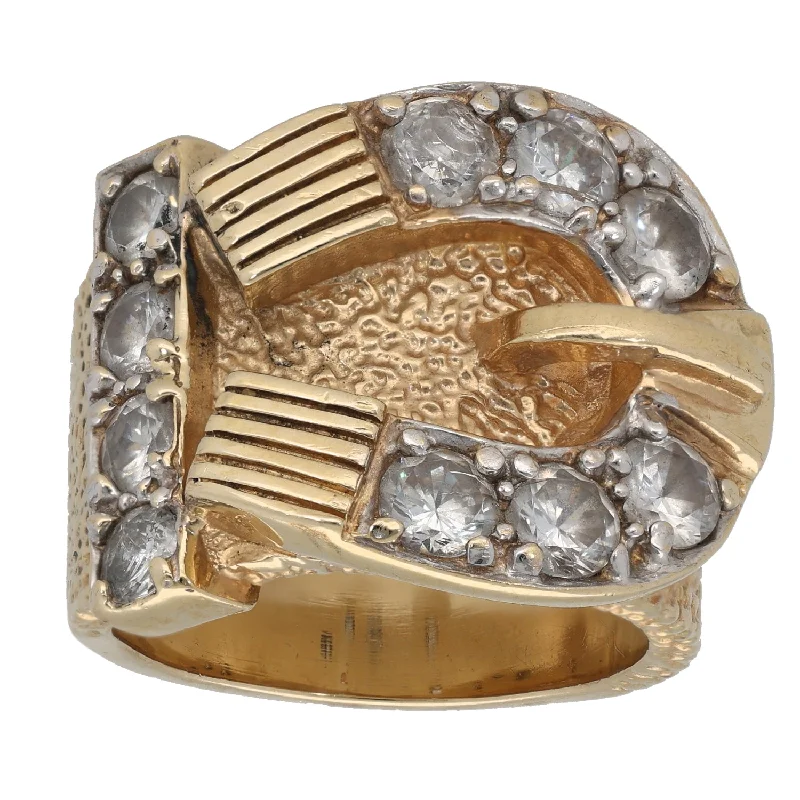 Fine band rings-9ct Gold Cubic Zirconia Buckle Ring Size W