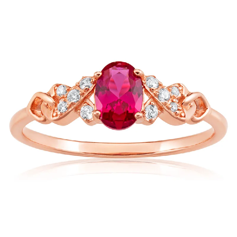 Lily rings-Rose Gold Plated Sterling Silver Created Ruby + Cubic Zirconia Ring