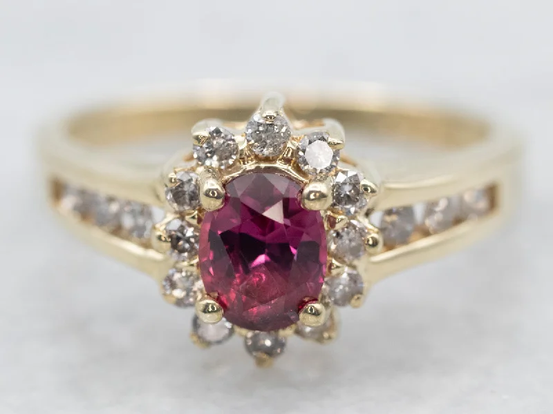 Thick cocktail rings-Ruby and Diamond Halo Anniversary Ring