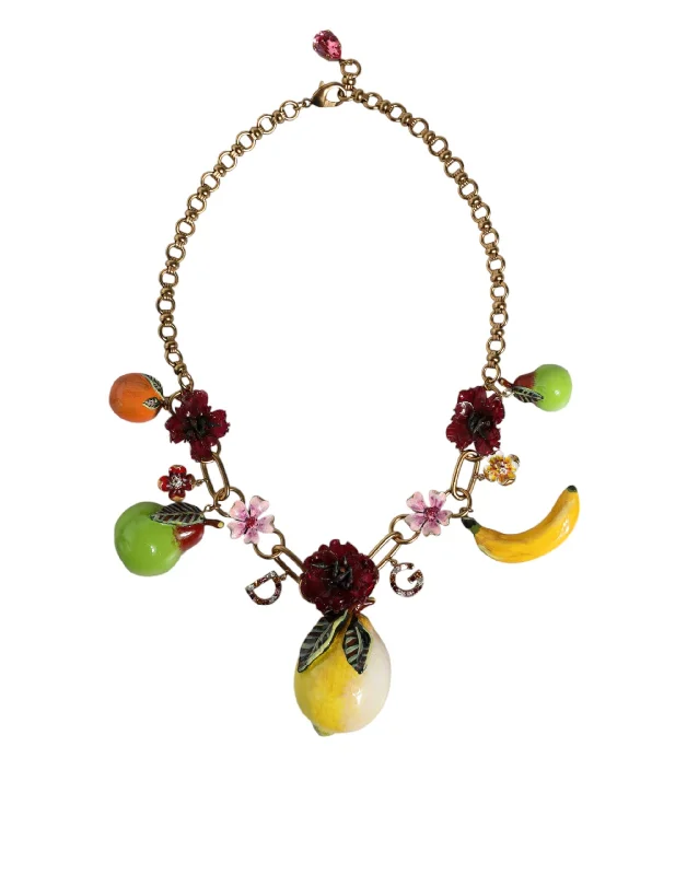 Lapis stone necklaces-Dolce & Gabbana  Brass FRUIT Pendants Flowers Crystal Logo Women's Necklace