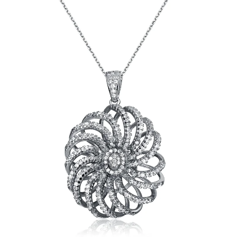 Aged medallion necklaces-C.z. Sterling Silver Rhodium Plated Round Fancy Pendant