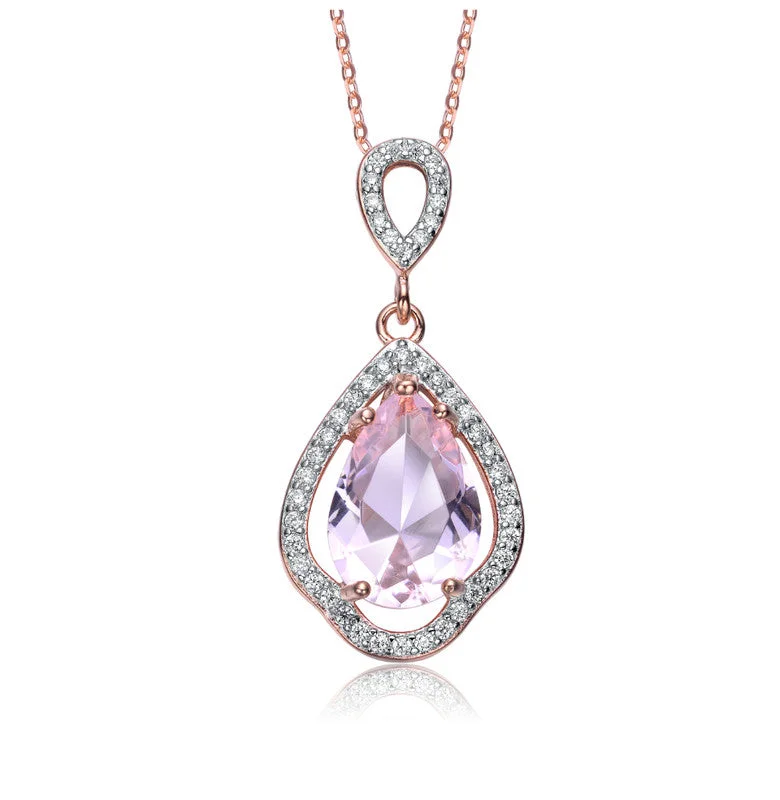 Mini bead necklaces-Rose Gold Plated Pear Shaped Light Purple Cubic Zirconia Pendant