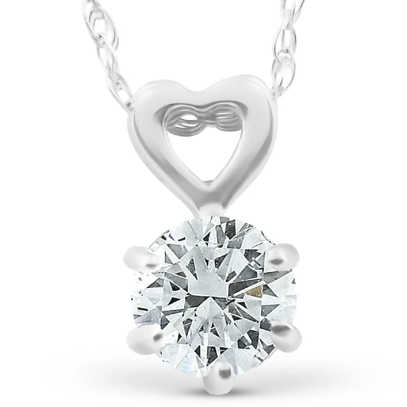 Wrapped thread necklaces-3/8ct Solitaire Diamond Heart Pendant Necklace 14K White Gold