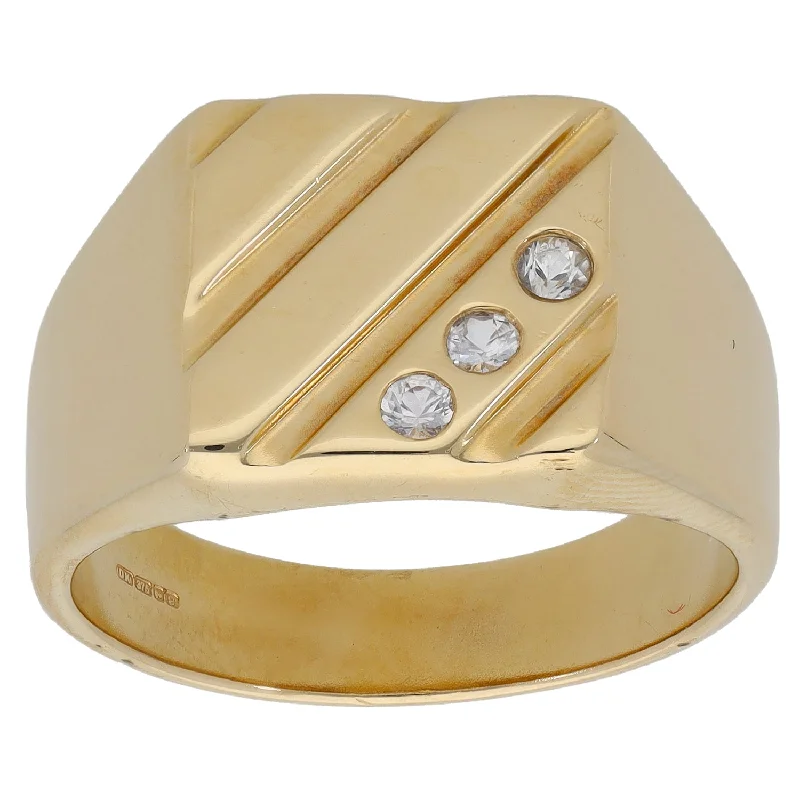 Sky birthstone rings-9ct Gold Cubic Zirconia Patterned Signet Ring Size U