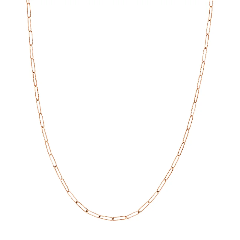 Engraved letter necklaces-14K Solid Rose Gold Paperclip Necklace - 18 Inch