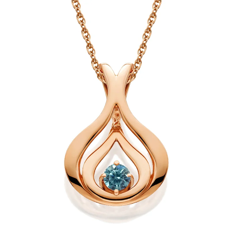 Ruby drop necklaces-Blue Diamond Solitaire Pendant & Chain 14k Rose Gold 5/8" Tall