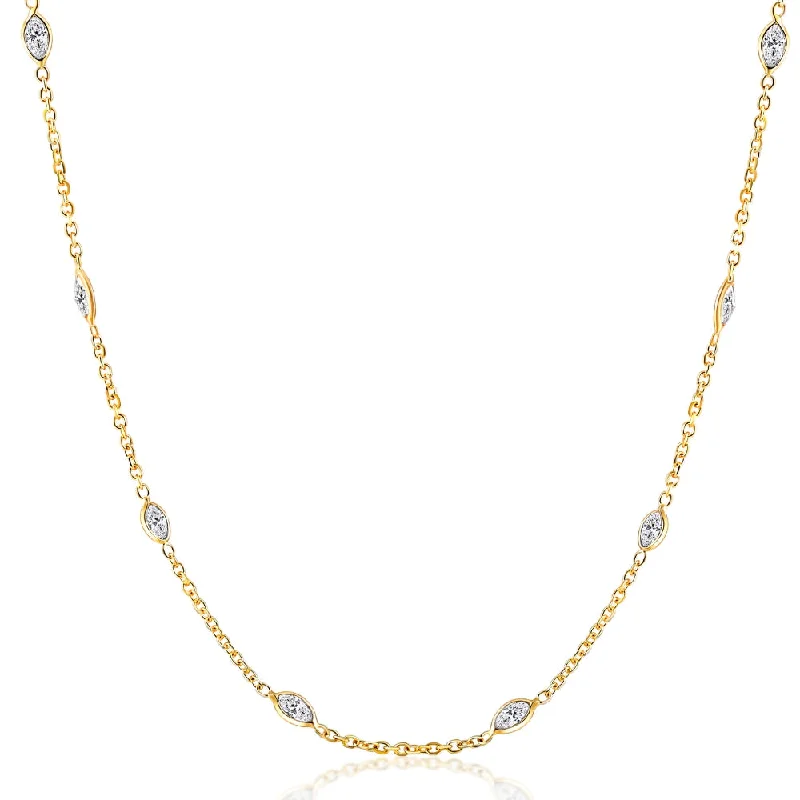 Wave shape necklaces-3 1/4Ct Oval Shape Diamonds By The Yard Necklace 14K Yellow Gold Lab Grown 18"