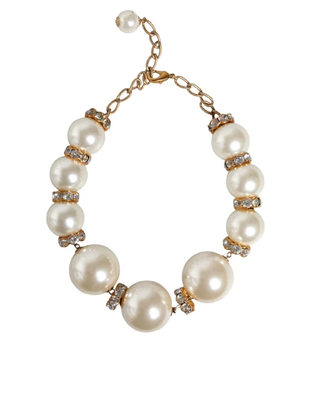 Silk choker necklaces-Dolce & Gabbana  Maxi Faux ivory Beads Crystals  Chain Women's Necklace