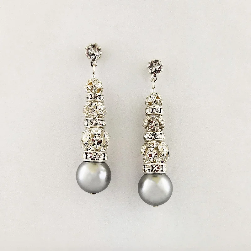 Wide hoop earrings-Tapered Earrings with Pearls and Crystal Accents Beads