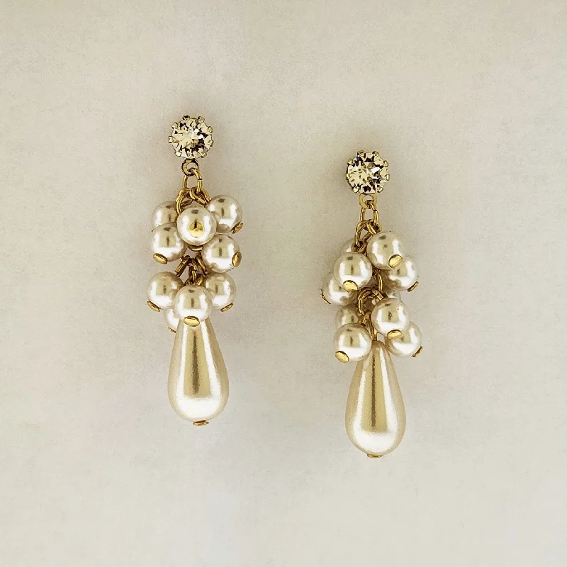 Fine star earrings-Pearl Teardrop Earrings with Cluster