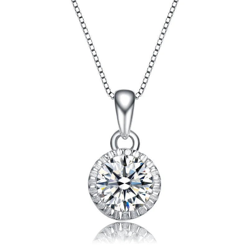 Sleek choker necklaces-Sterling Silver Round Clear Cubic Zirconia Accent Pendant Necklace