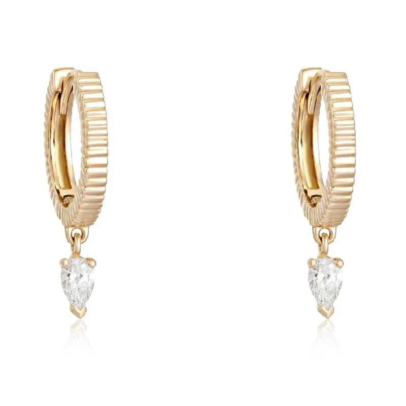 Fine enamel earrings-SALLIE FLUTED HUGGIE DIAMOND DROP EARRINGS