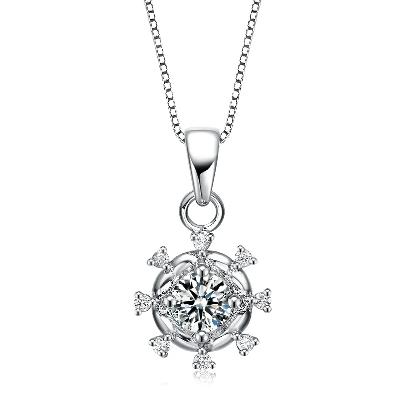 Braided link necklaces-Cz Sterling Silver Round Pendant Surrounded With Hearts