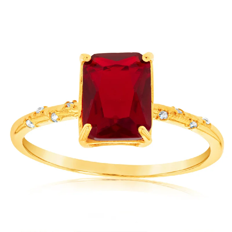 Silk edge rings-Gold Plated Sterling Silver Created Red Stone White Cubic Zirconia Ring