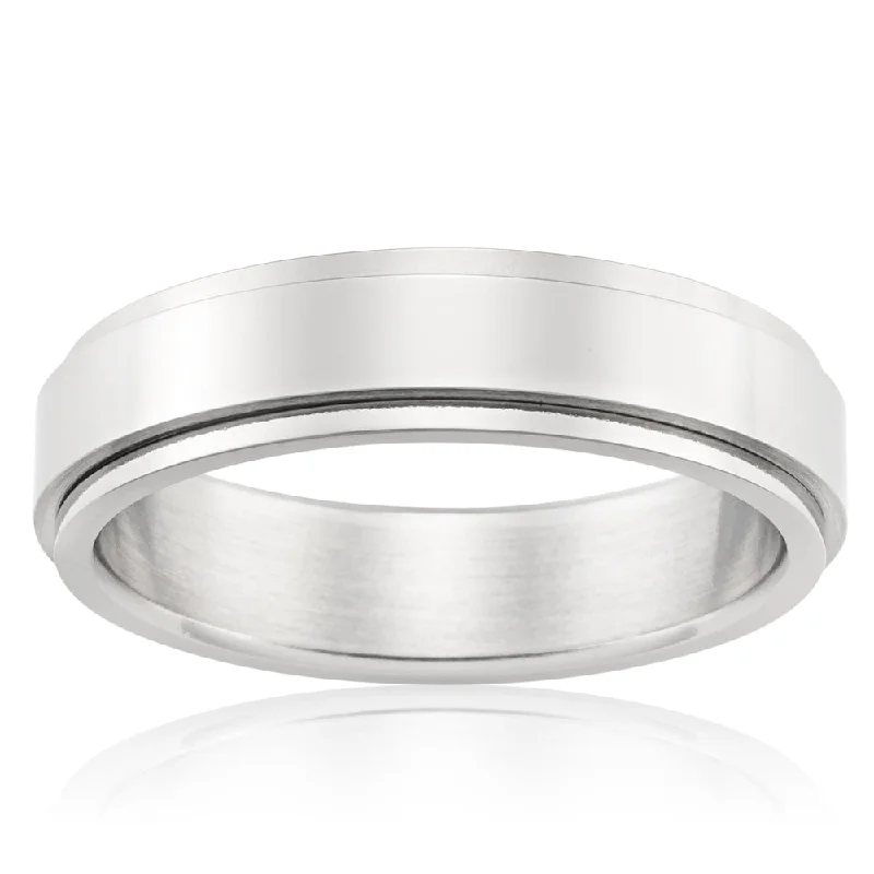 Burnished bronze rings-Forte Polished Stainless Steel 6mm Gents Ring with Spinning Centre