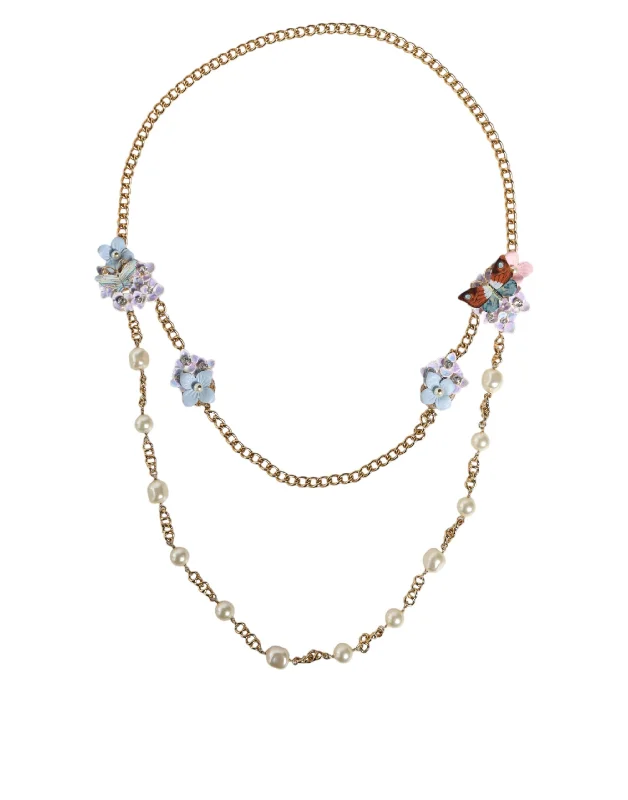 Floating stone necklaces-Dolce & Gabbana  Chain Brass Floral Laye Crystal ivory Women's Necklace