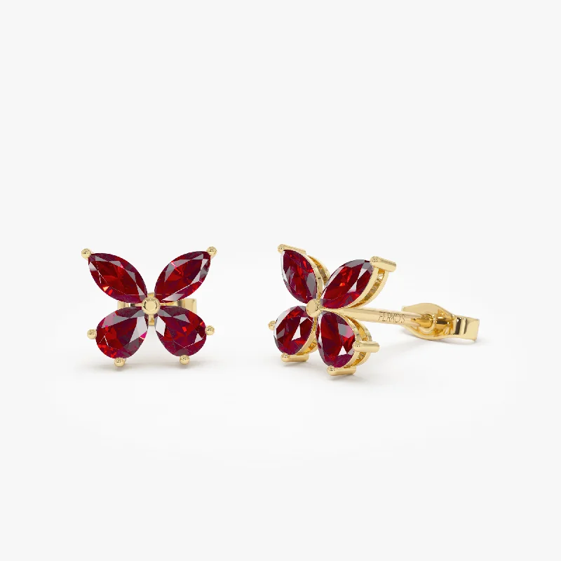 Pure star earrings-14K Garnet Butterfly Stud Earrings